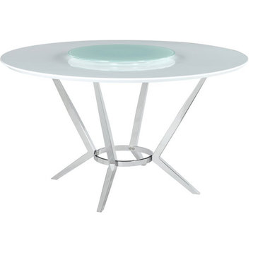Coaster Contemporary Round Wood Dining Table with Lazy Susan in White