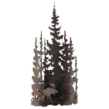 Burnt Sienna Iron Moose and Tree Wall Sconce