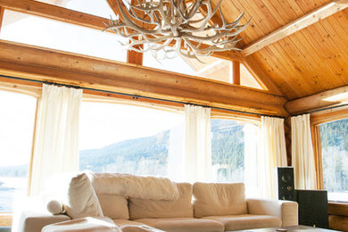 Example of a large mountain style formal and open concept slate floor living room design in Vancouver