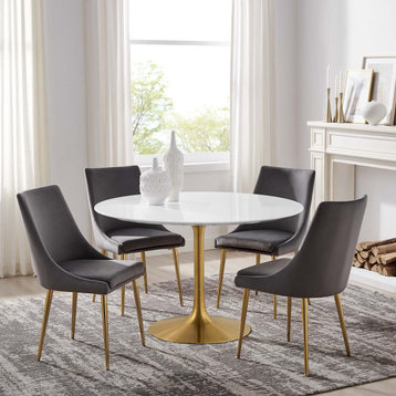 Lippa 47" Round Wood Dining Table in Gold White