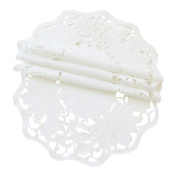 Xia Home Fashions - Daisy Garden Embroidered Cutwork Spring Doilies, Set of 4 - Placemats