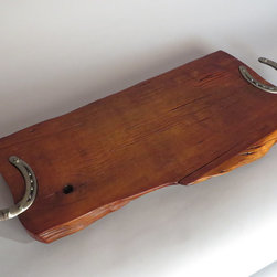 Tray #18013 Reclaimed Cherry, Natural Edges, Horse Shoe Handles - Serving Trays