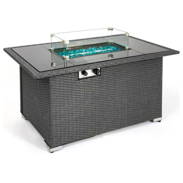 Outdoor 44" Black Rectangle Fire pit Table With Tempered Glass Tabletop