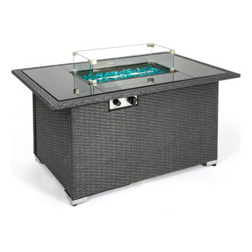 Outdoor 44" Black Rectangle Fire pit Table With Tempered Glass Tabletop