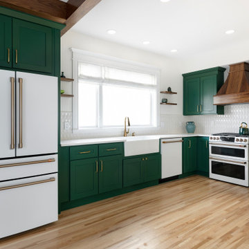 Transitional Craftsman Kitchen Remodel in Minneapolis with Green Cabinets & Cust