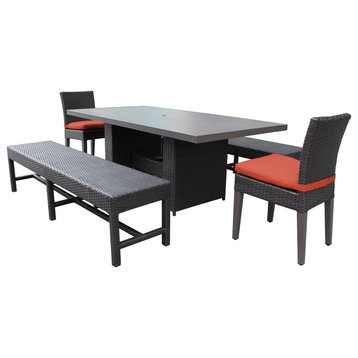 Barbados Rectangular Patio Dining Table, 2 Chairs and 2 Benches Aruba, Tangerine