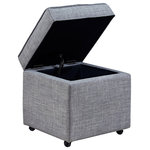 Inspired Home - Lionel Linen Hidden Storage Castered Legs Ottoman Cube, Light Gray - Our ottoman adds a contemporary yet playful touch to your living room, bedroom or entryway. Featuring crisp fabric, the comfort of a high density foam cushioned seat that doubles as a hinged lid for a hidden storage compartment, sturdy casters for ease of use, this adorable pop of color accent piece can be mixed and matched, and provides not only dual functionality but also a focal point of style and flair that seamlessly incorporates your main decor to create an inviting and comfortable atmosphere to come home to. This cube ottoman is ideal for kids and teens bedrooms.FEATURES: