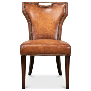 Broderick Dining Chair Brown Leather Set of 2