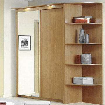Baikal Solid and Mirror Sliding Doors Wide Wardrobe with Corner Shelf