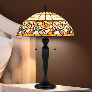 Luxury Tuscan Tiffany Table Lamp, Matte Black, UQL7020