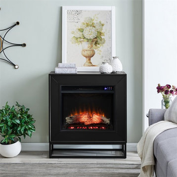 Bowery Hill Contemporary Metal Electric Fireplace in Black Finish