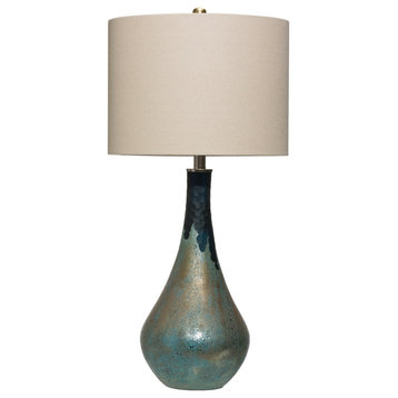 Glass Table Lamp With Opal Finish and Linen Shade