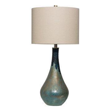 Glass Table Lamp With Opal Finish and Linen Shade