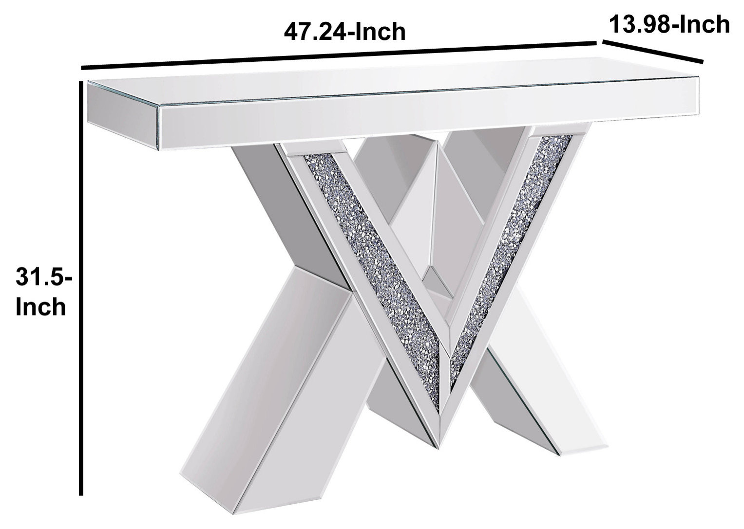 Wood and Mirror Console Table with Interlocking V Shape Base, Clear ...