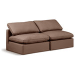 Meridian Furniture - Indulge Upholstered Modular Sofa, Brown, 2-Piece: 2 Armless Chair, Fiber Stuffed Vegan Leather - Experience ultimate comfort and style with our brown vegan leather Indulge Sofa. The luxurious vegan leather will elevate the aesthetic of any room. This sofa provides ample space for you to relax while its modular build offers the option of unlimited configurations. Whether you're looking to add a stylish element to your living room or a comfortable seating option to your bedroom, this sofa is the perfect choice.