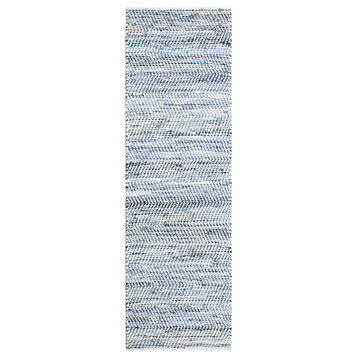 Striped Blue Jeans and Cotton Rug, 2.5'x14' Runner