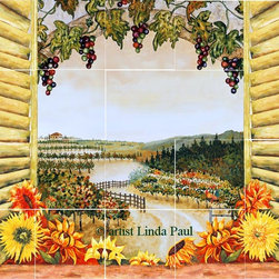 Sunflower in the Vines Kitchen Backsplash Mural - Tile
