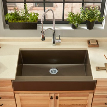 Quartz Luxe Single Bowl Farmhouse Sink with Perfect Drain, Chestnut