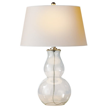 Open Bottom Gourd Table Lamp in Clear Glass with Natural Paper Shade