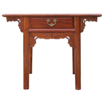 Chinese Oriental Brown Ru Yi Drawer Altar Foyer Side Table Hcs4967