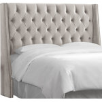 Skyline Furniture Mfg. - Williams Full Nail Button Tufted Wingback Headboard, Mystere Dove - This upholstered wingback headboard gives any bedroom a modern and contemporary look. Featuring velvet upholstery, diamond tufts and beautiful nail head trim. This headboard is handcrafted in soft foam padding for extra support and comfort. Attaches to any standard bed frame. Spot Clean only. Easy assembly required.