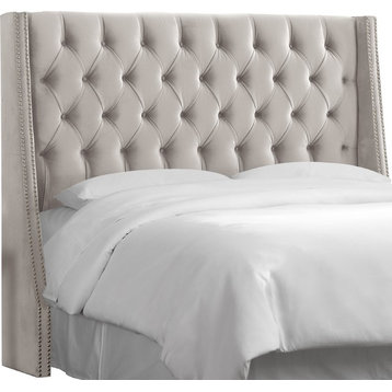 Williams King Nail Button Tufted Wingback Headboard, Mystere Dove