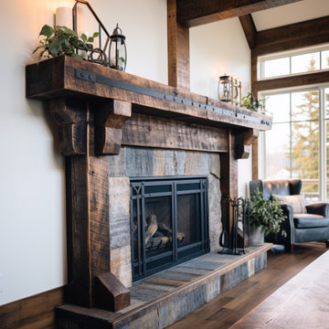 Wood Beam fireplace Mantels with Wooden Legs