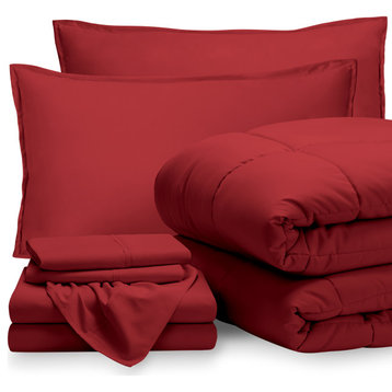 Bare Home 7-Piece Queen, King & Cal King Bed-in-a-Bag, Red, Red, Queen