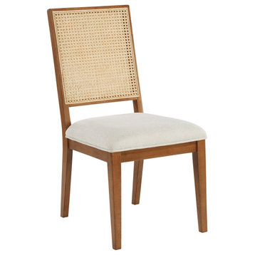 Linh Mid-Century Rattan Dining Chairs, Fabric Seat, Set of 2