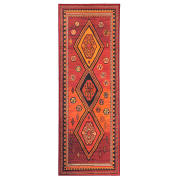 My Magic Carpet Phoenix Kilim Garnet Rug, 2.5'x7'