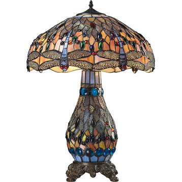 Dragonfly Tiffany Glass Table Lamp - Tiffany Bronze, Medium
