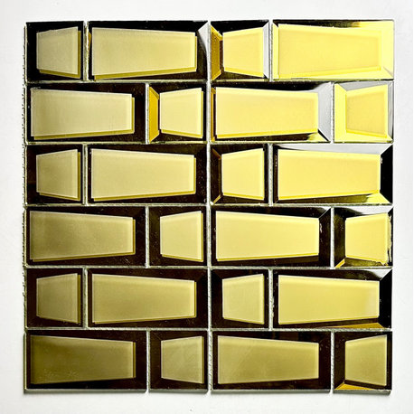 Reflections Frosted Gold 12"x 12" Beveled Brick Glass Mirror Mosaic Tile, 1 Sheet