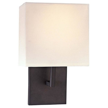1-Light Wall Sconce, Bronze With Off White Glass