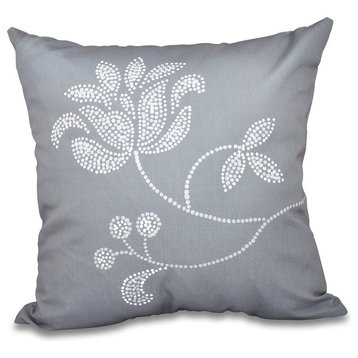 Traditional Flower-Single Bloom, Floral Print Pillow, Gray, 18"x18"