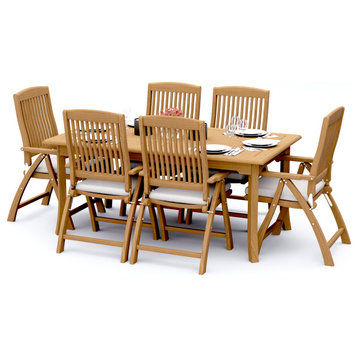 7-Piece Outdoor Teak Dining Set, 71" Rectangle Table, 6 Marley Arm Chairs