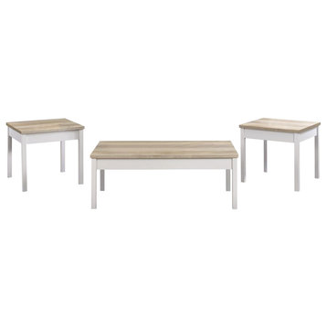 3 Piece Wooden Table Set, Antique Pine and White