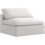 Meridian Furniture - Serene Linen Textured Fabric Deluxe Comfort Modular Armless Chair, Cream - There's lots to love about the Serene linen textured deluxe cloud-like comfort modular collection, and this piece is not an exception. The soft cream linen textured fabric is cozy and sleek to the touch while the overstuffed down/feather cushions provide gentle support so you can relax and unwind like a VIP. Customize your seating with this modular set by adding the pieces you like most. Latches under each piece make it easy to snap them into position for a look that's modern yet welcoming.