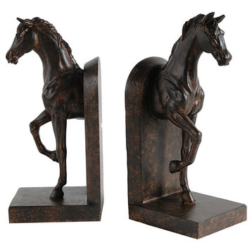 A&B Home 10" Brown Steeplechase Horse Bookends Set Of 2, Brown
