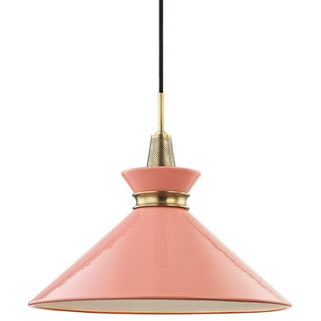 Hudson Valley Kiki 1-Light Large Pendant, Aged Brass/Pink