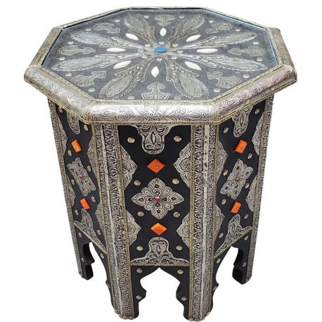 Moroccan Resin and Metal Inlay End Table