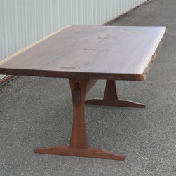 Live Edge Walnut Dining Table with New, Slender Trestle Base - Dining Tables