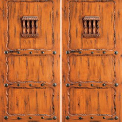 Exterior Double Door, Knotty Alder 3-Panel, Speakeasy, Clavos - Front Doors