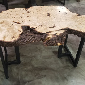 European Maple Burl Coffee Table w/Metal "T" Base