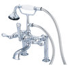 Vintage 7" Spread Deck Mount Tub Faucet w/6" Risers & Handshower, Lever handles