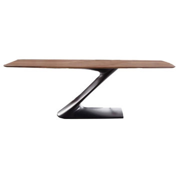 Bellina Dinning Table, Solid Walnut Wood Top With An Oil Rub Finish Iron Leg