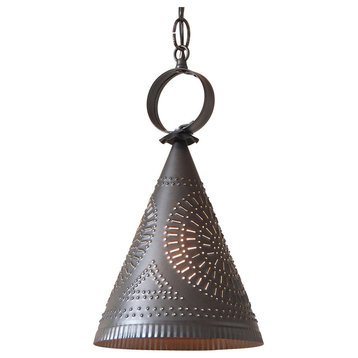 Madison Pendant, Punched Tin Witch's Hat, Kettle Black
