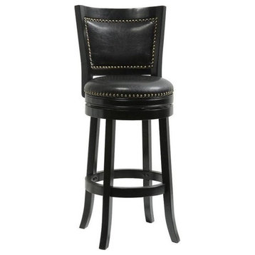 Pemberly Row 31" Contemporary Wood & Faux Leather Swivel Bar Stool in Black