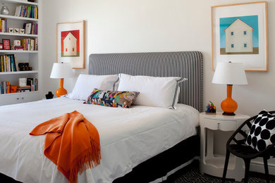 Kids' room - large contemporary girl carpeted and black floor kids' room idea in San Francisco with beige walls