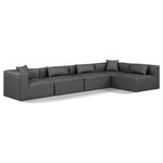 Meridian Furniture - Cube Upholstered Modular Sectional, Grey, 5-Piece: 3 Armless Chair, 2 Corner Chair, Vegan Leather - Elevate your space with the luxurious Cube Vegan Leather Modular Sectional. This modular sectional exudes modern elegance, charm, and comfort making it a perfect addition to any contemporary living space. Its clean lines and cube shape are reminiscent of minimalist design, while the plush charcoal grey vegan leather upholstery adds a touch of luxury and sophistication. The chair's versatile construction and geometric aesthetic seamlessly integrate into various design styles, from sleek living rooms to chic home offices, embodying the essence of modern design and creating a sense of order and tranquility in your space.