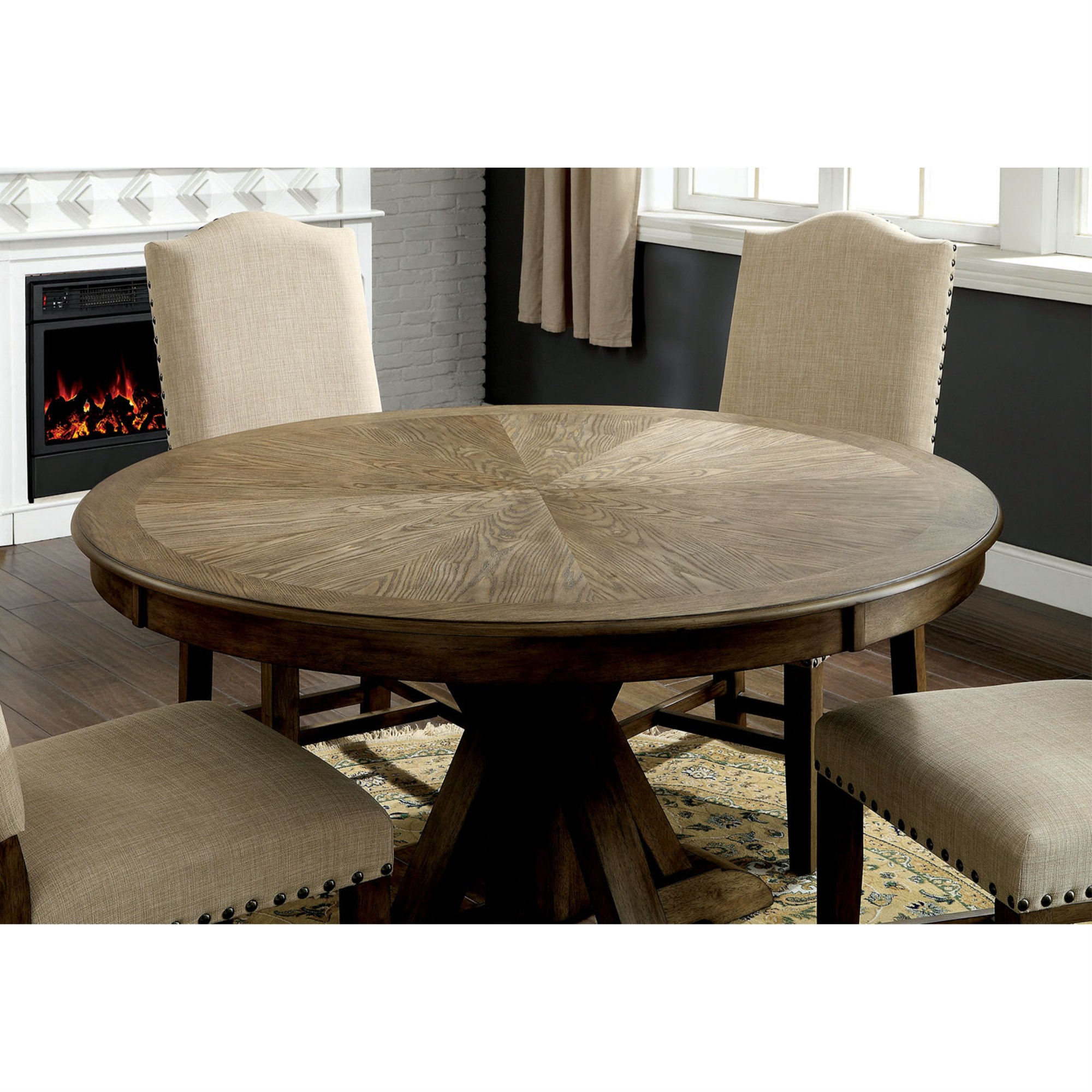 Round Solid Wood Dining Table With Pedestal Base, Light Oak Brown ...
